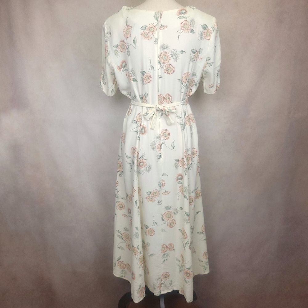 Vintage 80s Cream Floral V Neck Fitted Maxi Dress Size Med - Picture 3 of 10